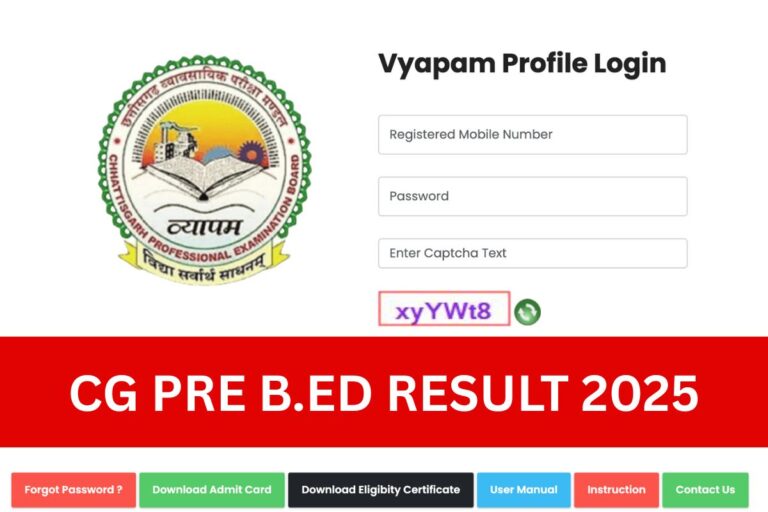 CG Pre B.Ed Result 2025, Cut Off Marks, Merit List