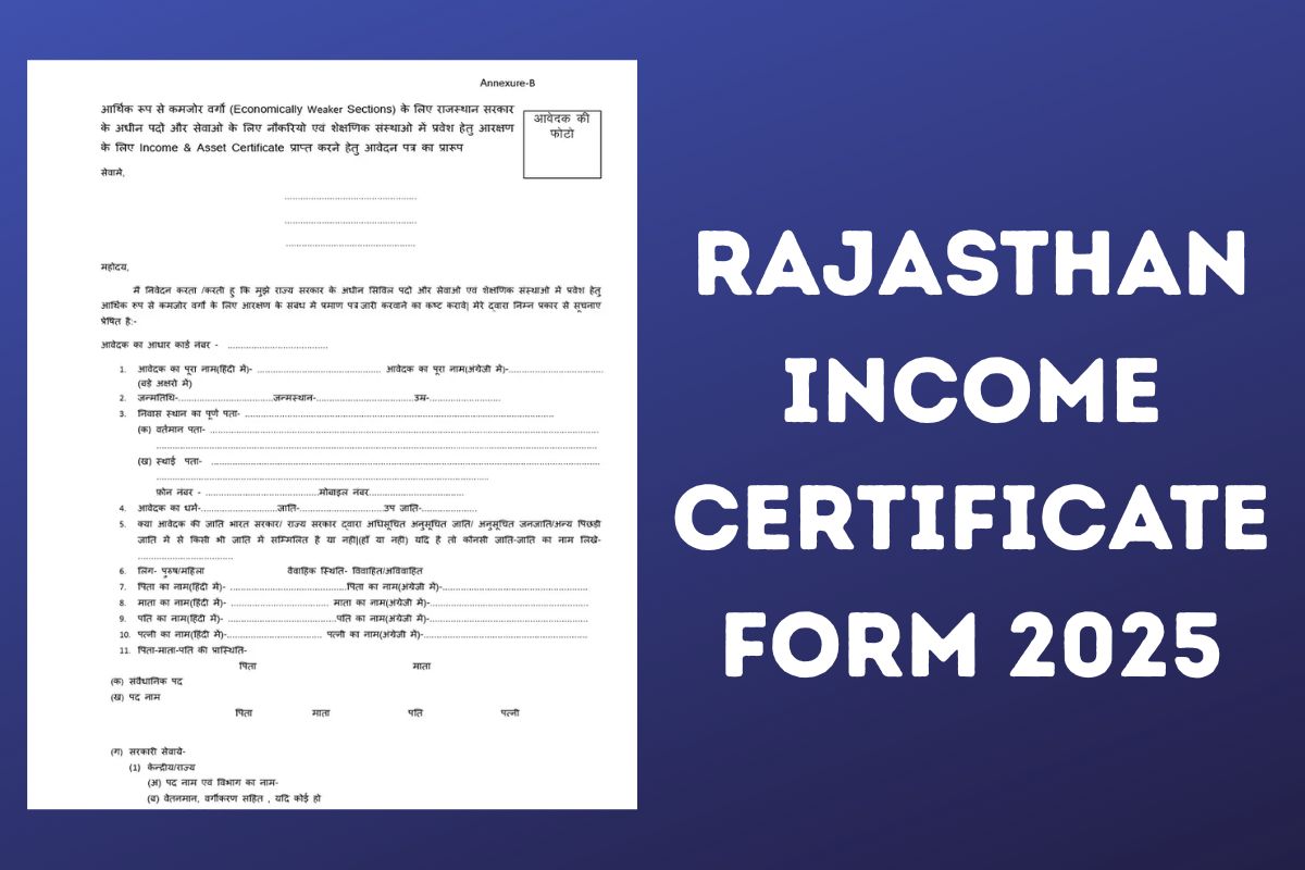 Rajasthan Income Certificate Form 2025, Apply Online